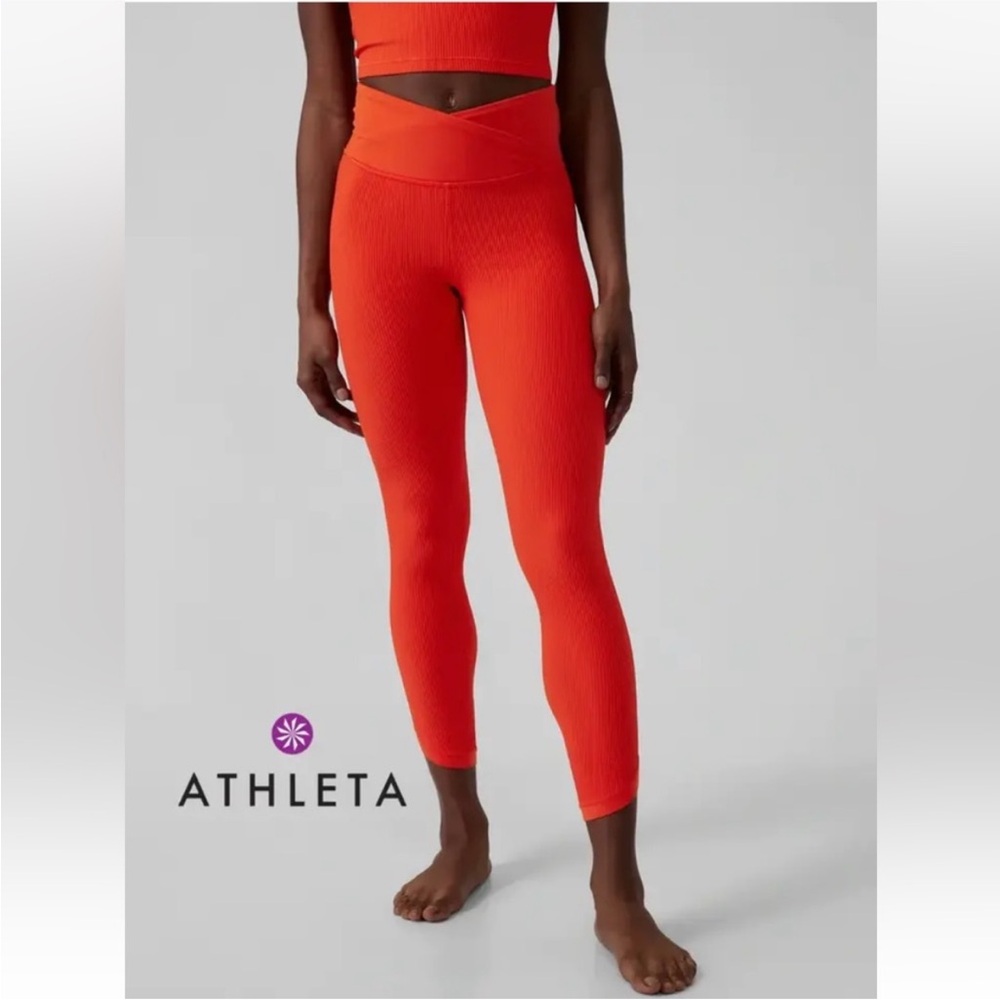 Athleta Elation Crossover Ribbed 7/8 Legging in Orange Women’s L